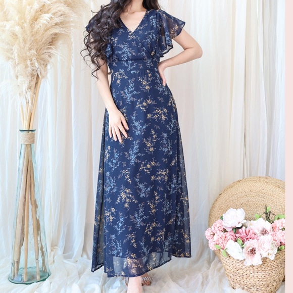 Orange Creek Midnight Blue Floral Maxi Dress